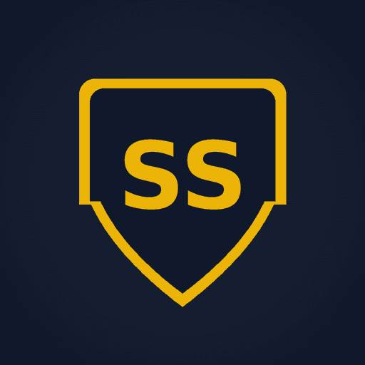 SeniorSafe app icon, a navy and gold shield